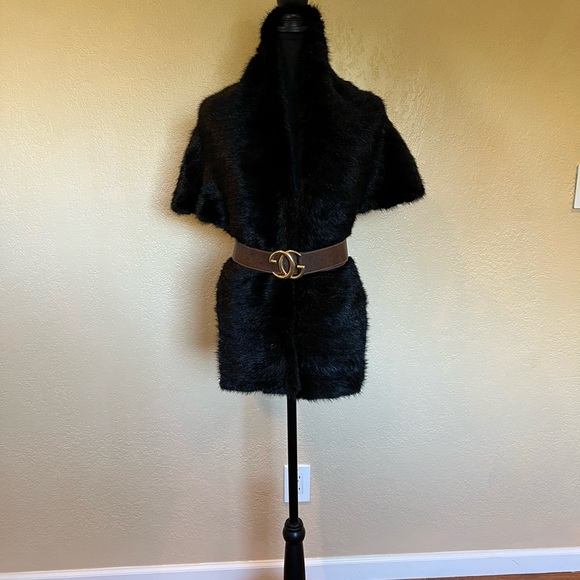 Saks fifth Ave blk mink fur wrap stole cape shrug shawl w/Pockets - Picture 2 of 16